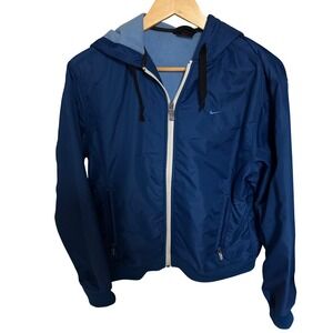 Nike Women's Full Zip Hooded Windbreaker Jacket‎ Blue Lightweight Medium Vintage